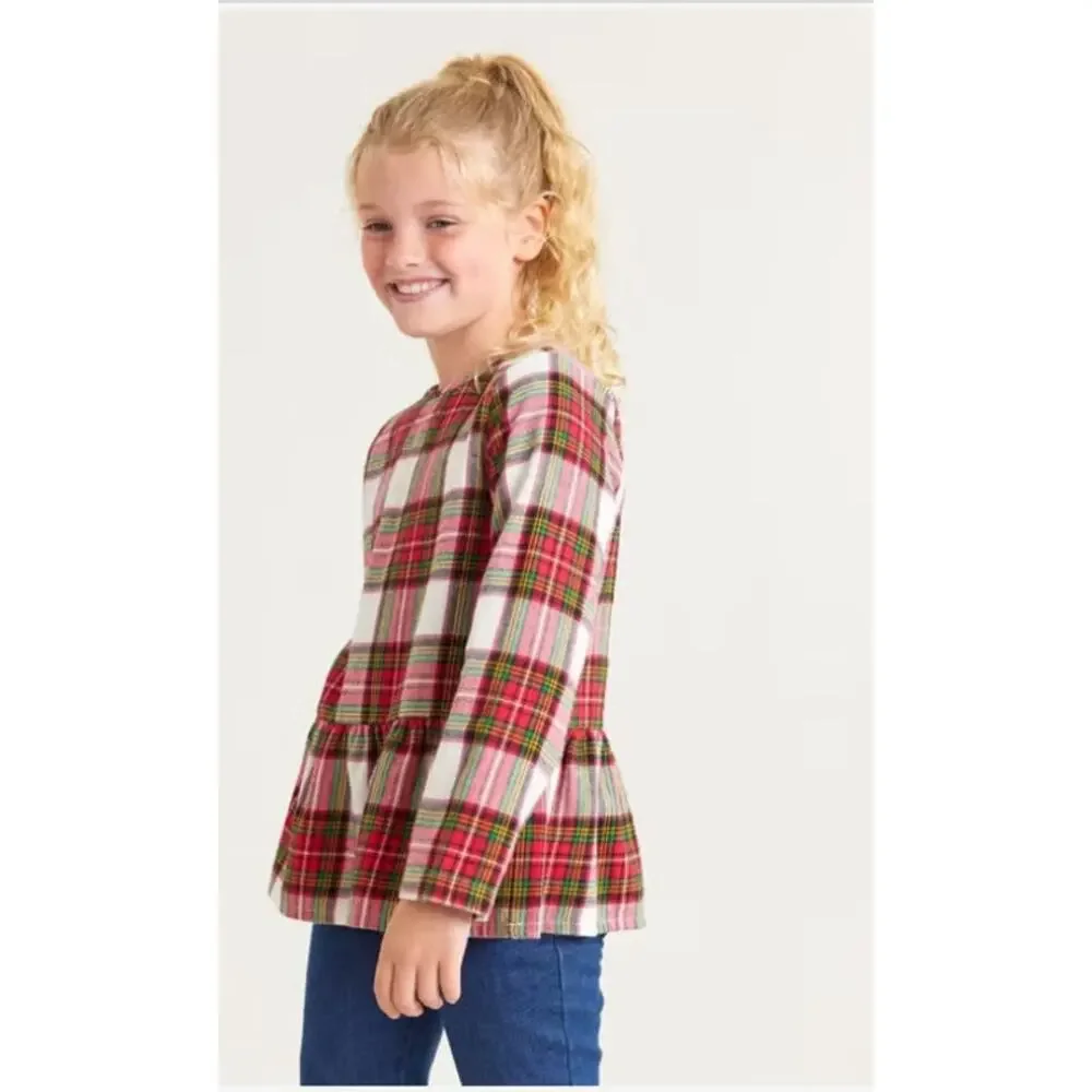 Hanna Andersson Flannelette Peplum Tartan Stewart Plaid Ruffle Top 6-7 Christmas